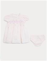 Pure Cotton Smock Dress with Knickers (0-3 Yrs)