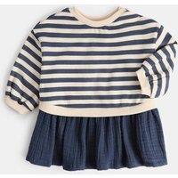 M&S Cotton Rich Dress with Striped Top (0-3 Yrs) Blue Mix