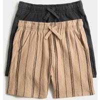 M&S 2 Pack Pure Cotton Textured Shorts (2-8 Yrs) Brown Mix