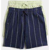 M&S 2 Pack Pure Cotton Textured Shorts (2-8 Yrs) Navy Mix