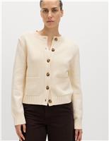 Cotton Rich Crew Neck Button Front Cardigan