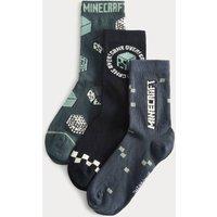 M&S 3 Pack Cotton Rich Minecraft Socks (6 Small-7 Large) Green Mix