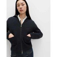 M&S Cotton Rich Pocket Detail Collared Knitted Jacket Midnight Navy