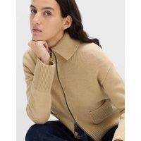 M&S Cotton Rich Pocket Detail Collared Knitted Jacket Sandstone