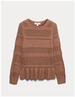 Cotton Blend Pointelle Ruffle Jumper