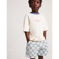 M&S Cotton Rich Checkerboard Pull On Shorts (2-8yrs) Grey Mix