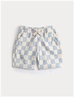 M&S Cotton Rich Checkerboard Pull On Shorts (2-8yrs) Grey Mix