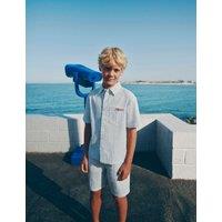 M&S Pure Cotton Striped Shirt (6-16 Yrs) Light Blue