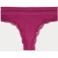 M&S 2 Pack Jasmine Lace Trim Seamless Thongs Dark Raspberry