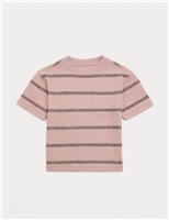 M&S Pure Cotton Striped Textured T-Shirt (2-8 Yrs) Neutral