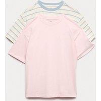 M&S 2 Pack Pure Cotton Striped T-Shirts (6-16 Yrs) Pale Pink Mix