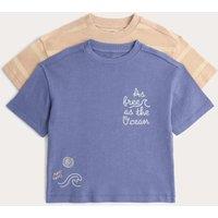 M&S 2 Pack Pure Cotton Textured T-Shirts (2-8 Yrs) Navy Mix