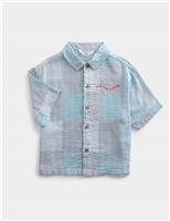 M&S Pure Cotton Checked Seersucker Shirt (2-8 Yrs) Pale Blue