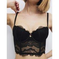 Rosie Liana Satin & Lace Wired Balconette Corset (A-DD) Black