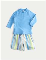 M&S 2 Piece Striped Swim Set (2-8 Yrs) Blue Mix