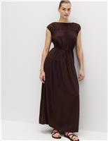 Ruched Maxi Waisted Dress with Linen
