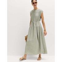 M&S Ruched Maxi Waisted Dress with Linen Light Khaki