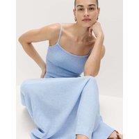 M&S Linen Rich Shirred Midi Dress Chambray