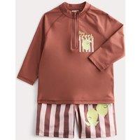M&S 2 Piece Stay Fresh Graphic Swim Suit (2-8 Yrs) Brown Mix