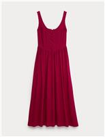 Linen Rich Scoop Neck Lace Insert Midi Waisted Dress