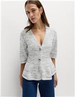 Cotton Rich V-Neck Peplum Slim Fit Cardigan