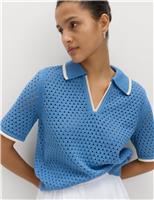 M&S Cotton Rich Textured Cropped Knitted Top Azure