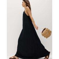 M&S Square Neck Lace Insert Maxi Shift Dress with Linen Black