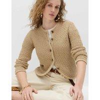 M&S Cotton Rich Textured Cropped Knitted Jacket Sandstone