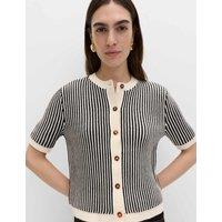 M&S Cotton Rich Textured Cropped Cardigan Black Mix