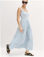 Linen Rich Lace Insert Strappy Midi Shift Dress