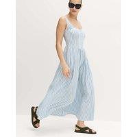 M&S Linen Rich Lace Insert Strappy Midi Shift Dress Blue Mix