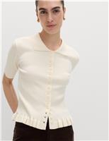 M&S Ribbed Frill Detail Collared Cardigan Vanilla