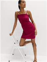 Square Neck Mini Shift Dress with Linen