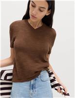 Cotton Rich V-Neck Slim Fit Knitted Top
