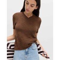 M&S Cotton Rich V-Neck Slim Fit Knitted Top Conker