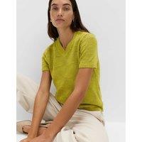 M&S Cotton Rich V-Neck Slim Fit Knitted Top Moss
