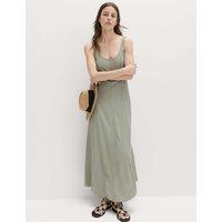 M&S Scoop Neck Midaxi Slip Dress with Linen Light Khaki