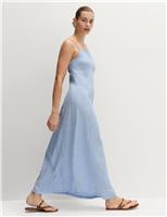 Square Neck Strappy Maxi Shift Dress with Linen