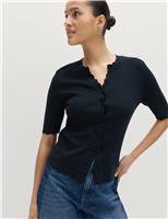 Ribbed Scallop Edge Slim Fit Cardigan