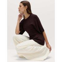 M&S Crew Neck Waisted Slim Fit Knitted Top Raisin