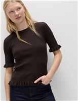 Ribbed Frill Detail Knitted Top
