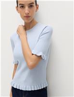Ribbed Frill Detail Knitted Top