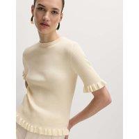 M&S Ribbed Frill Detail Knitted Top Buttermilk