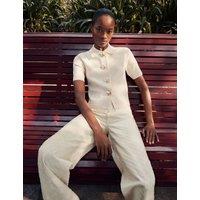 M&S Pure Cotton Textured High Waisted Wide Leg Jeans Ecru