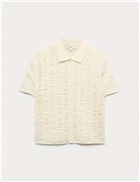 Textured Collared Fitted Cardigan