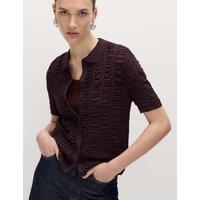 M&S Textured Collared Fitted Cardigan Raisin