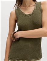 M&S Cotton Rich Textured Whipstitch Knitted Vest Dark Khaki