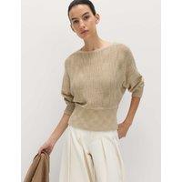 M&S Cotton Rich Textured Slash Neck Relaxed Jumper Sandstone