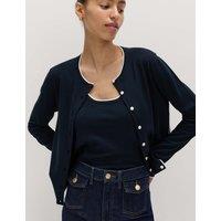 M&S Tipped Detail Slim Fit Cardigan Navy Mix