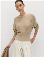 Cotton Rich Textured Slash Neck Relaxed Jumper